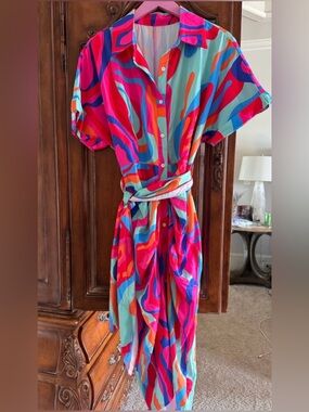 Vibrant Multicolor Button-Front Shirt Dress